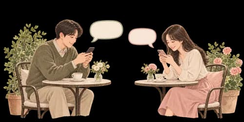 두 사람이 휴대전화로 대화하는 삽화